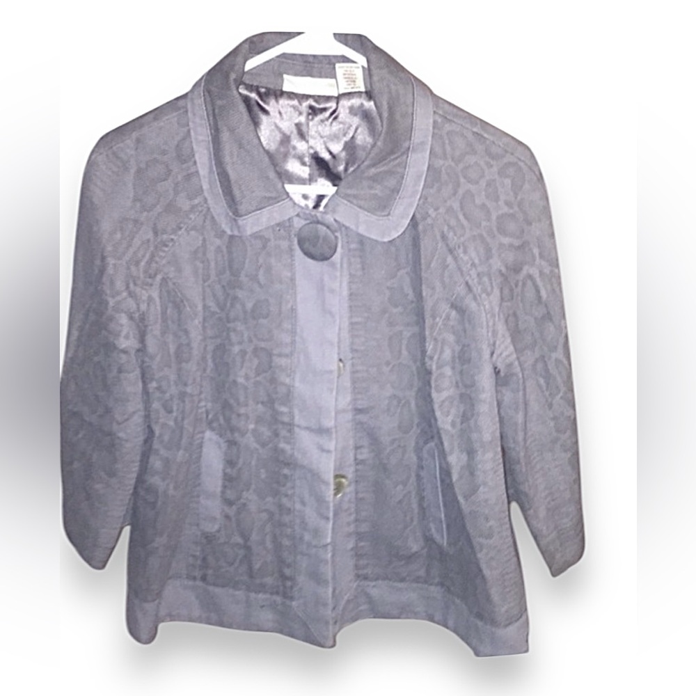 DKNY Grey Leopard Print Cropped Swing Jacket Three Quarter Sleeve